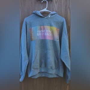 LONELY GHOST Gray Hoodie with Rainbow Accent